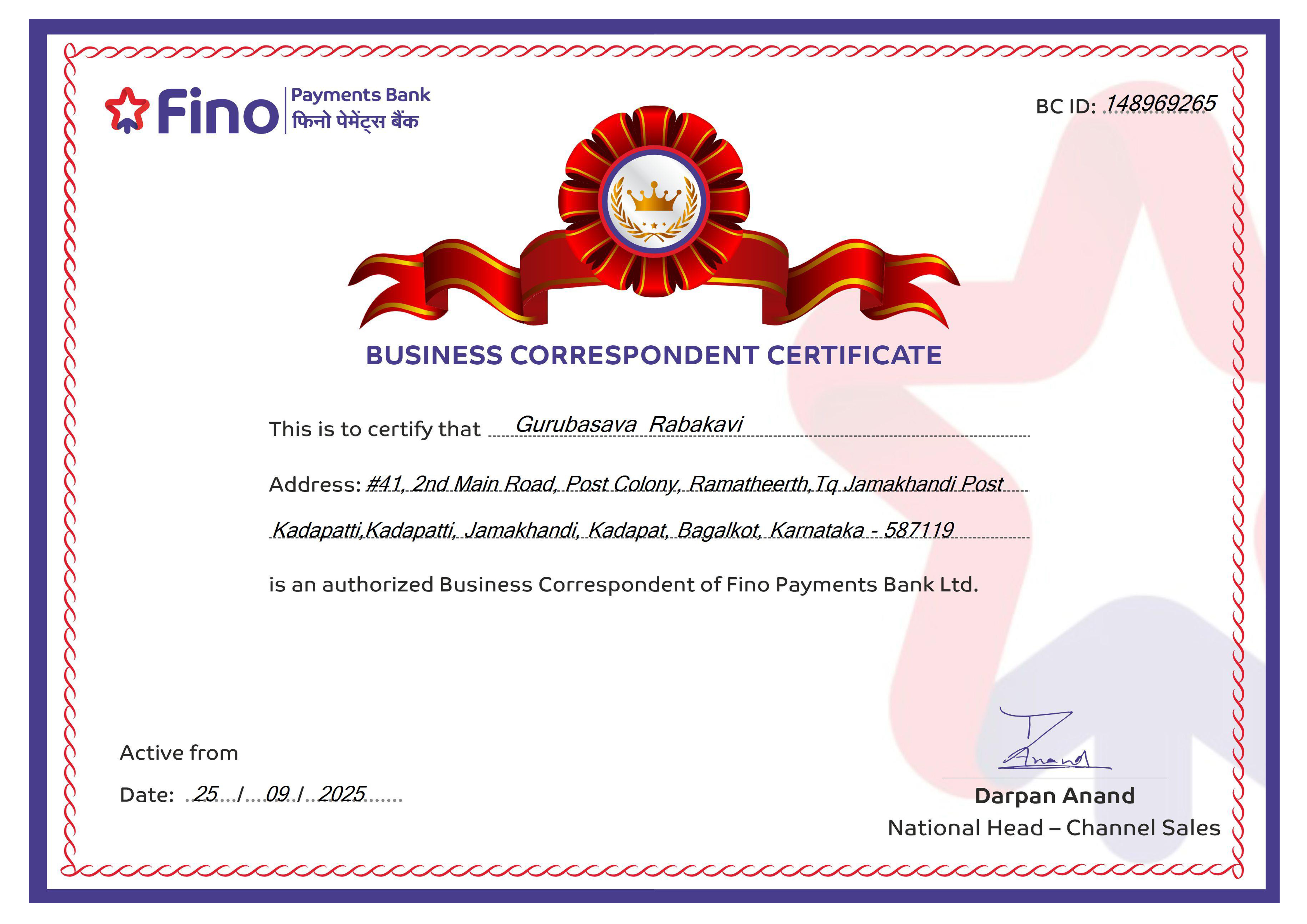 Fino Payment Bank BC Point